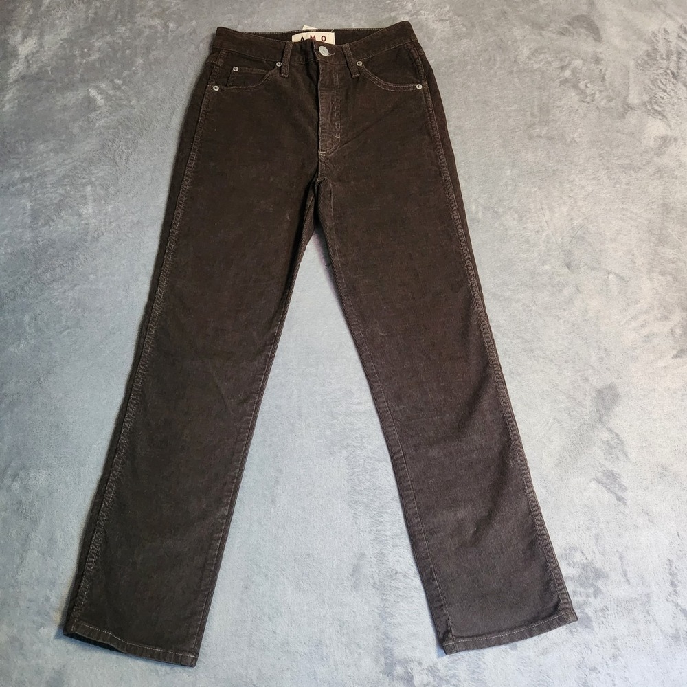 New AMO Chloe Crop High Rise Ankle Skinny Corduroy Pants Mahogany Size 26